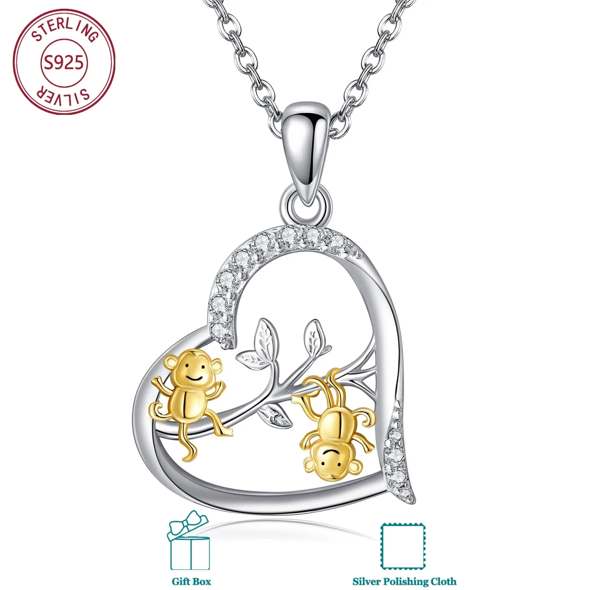925 Sterling Sliver Monkey Necklace