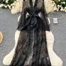 Women's bathrobe with belt, transparent sexy elegance lace lace robe see-through Sheer seductive pajamas sexy robe, everyday, Valentine's Day.sexy Feminine lingerie Loungewear Nightwear Long Sleeves Chic