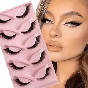 5 Pairs Cat Eye Eyelashes, Soft Band Lightweight Natural Fluffy Synthetic False Lashes, Tail Elongated Faux Lashes, Makeup Extensions, Eye Enhancers