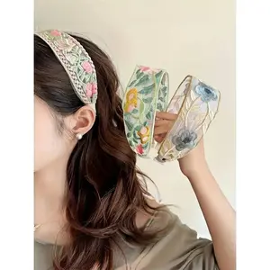 Elegant 3-Piece Floral Embroidered Wide Headband Set | Bohemian Hair Accessories for Daily & Party Wear