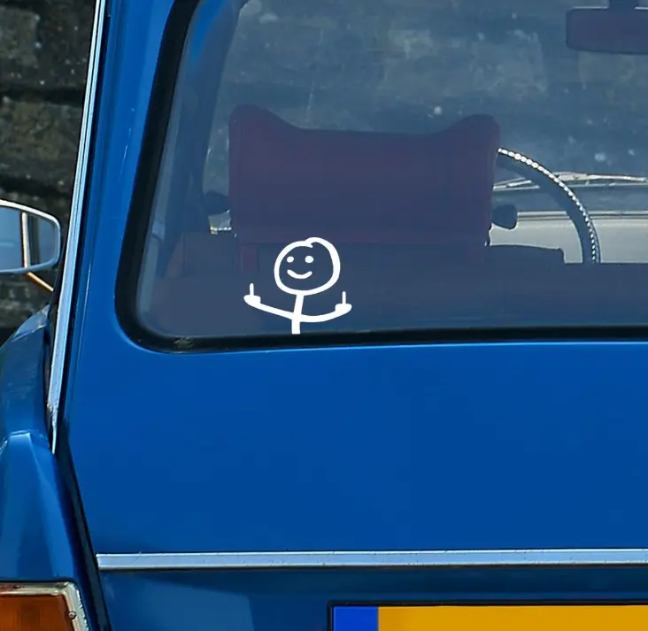 Car Fuck You Meme Vinyl Sticker Decal Funny Personalised Cartoon Middle Finger Sticker for Cars Windows Bumpers Trucks Motorcycles or Any Smooth Surface White
