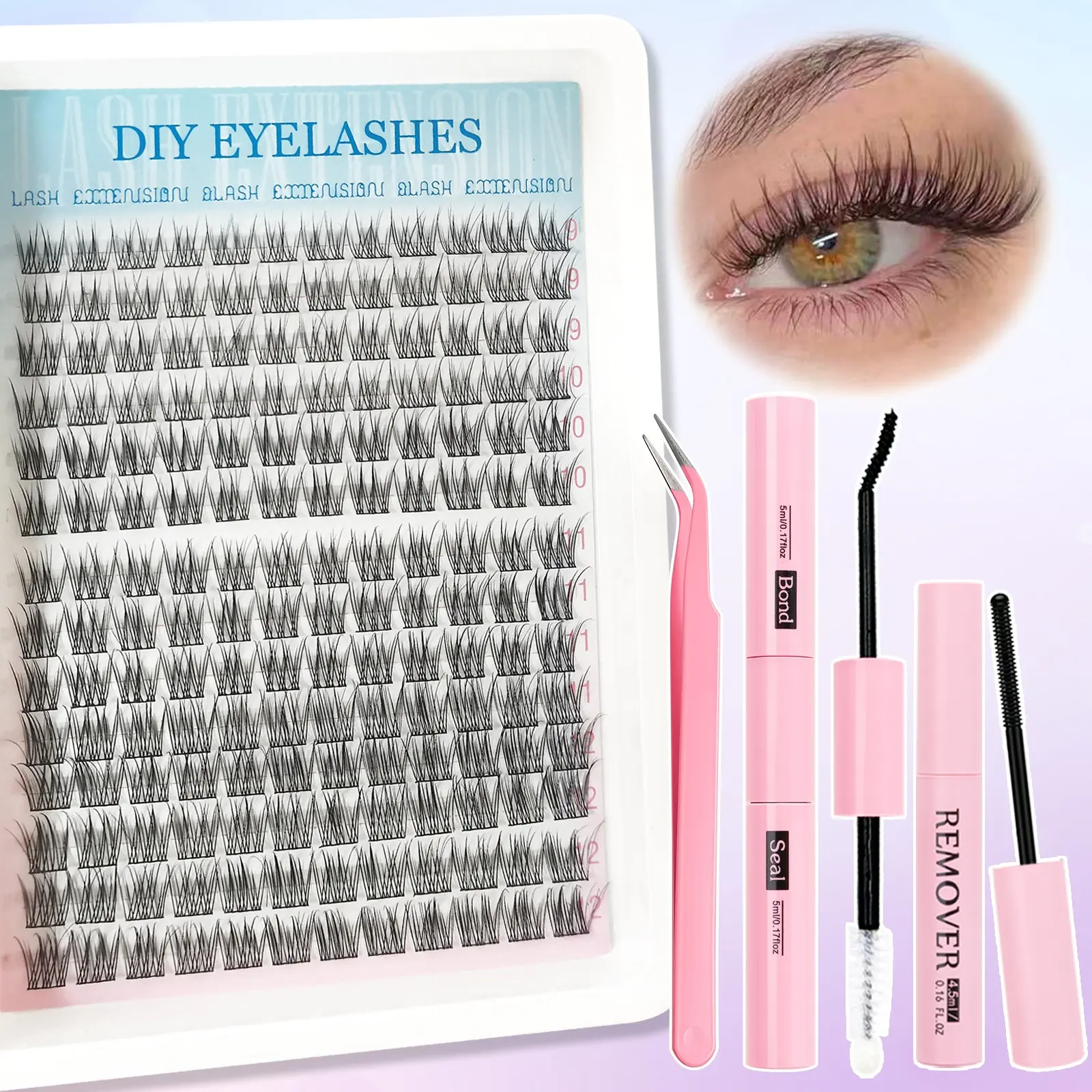 168pcs DIY False Eyelash Kit, Mixed Individual Lashes, Natural Look, Lightweight False Eyelashes, Diy Personal Lashes, Includes Lashes, Glue, Remover, Tweezers, Perfect for Makeup, Cosplay, Home Use