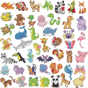 47-Piece Diamond Art Painting Sticker Set 5D DIY Crafts with Butterfly Whale Animal Designs, Creative Diamond Painting Kit for Kids