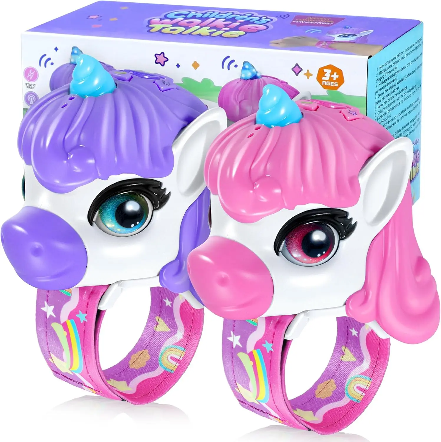 [Xmas Gift] 2 Pack Unicorn Walkie Talkies for Kids with Adjustable Wrist Strap, Magical Toys for Girls Age 3-10, Long Range 2-Way Radios for Camping, Outdoor Adventure, Christmas,New Year Birthday