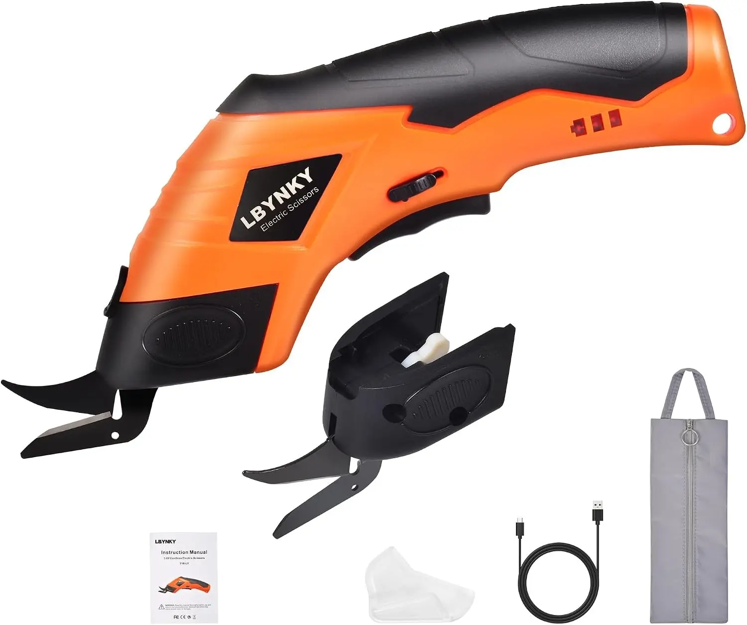 Cordless Electric Scissors For Fabric with 2 Blades, Super Scissors | 3.6V Cardboard Cutter Rechargeable with Safety Lock, Electric Fabric Cutter for Carpet, Cardboard, Leather, Sewing, Quilting