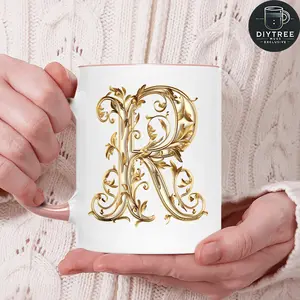 1pc Elegant Golden Letter 11oz Ceramic Mug - Durable Microwave & Dishwasher Safe Coffee Cup with Golden Floral Design, White or Pink Accents for Home, Office Decor, Tea & Hot Beverages, Office Drinkware |   Floral Mug Design |   Durable Ceramic, Coffee Mu