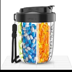 Large Pill Organizer with Large Compartments Portable Pill Dispenser for Travel Anti-Mix Design Wide Opening Easy Access Vitamin Dispenser Includes 20 Blank Stickers Black Healthcare