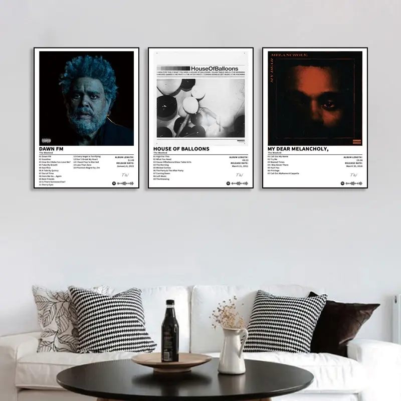3-piece set music album cover canvas posters, hip-hop, R&B, Abstract face design, Abstract pattern print style, Abstract Wall Art, suitable for home decor, a gift for music fans, music room decoration, frameless, Decoration items, Modern home decoration