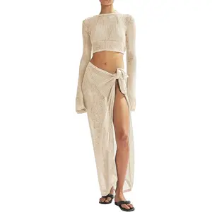 Women's 2-Piece Crochet Coverups Set - Hollow-Out Design, Ideal for Beach Swimwear and Bathing Suits