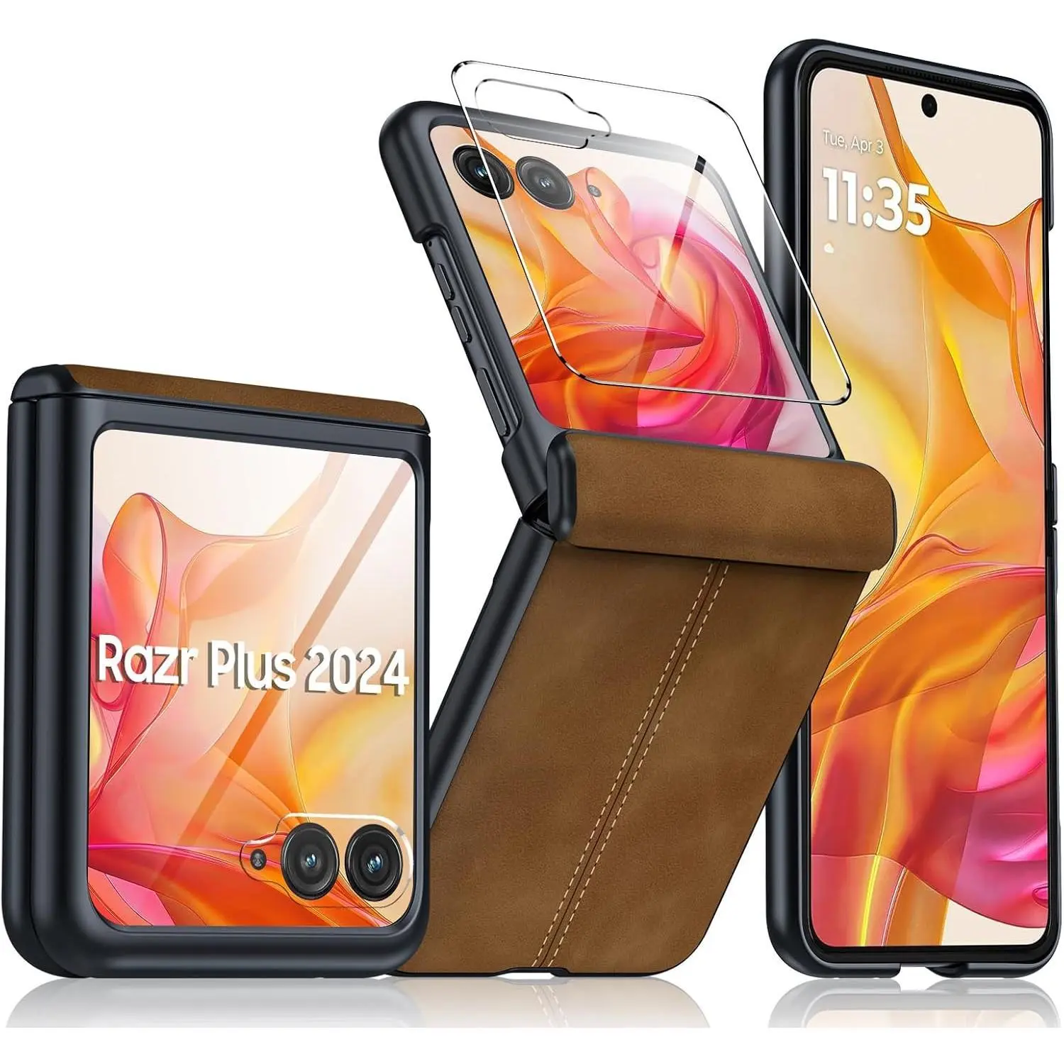 Oupeigar Flip Protective Cover for razr2024/razr2025/razr2026 Smartphone Accessories, Ultra-Thin PU Leather Matte PC Casing with Built-In Screen Protector, Hinge Protection, Shockproof Design