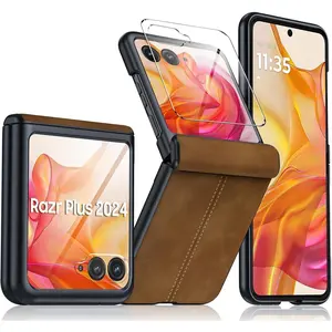 Oupeigar Flip Protective Cover for razr2024/razr2025/razr2026 Mobile Phone Accessories, Ultra-Thin PU Leather Matte PC Casing with Built-in Screen Protector, Hinge Protection, Shockproof Functionality