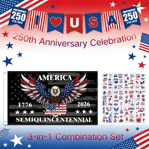2026 4th of July 250th Anniversary Commemorative Decorations Kit - Polyester Patriotic Party Set with 1776-2026 Flag, Bunting Banner, Tattoos | Home & Festive Party Supplies,summervibes