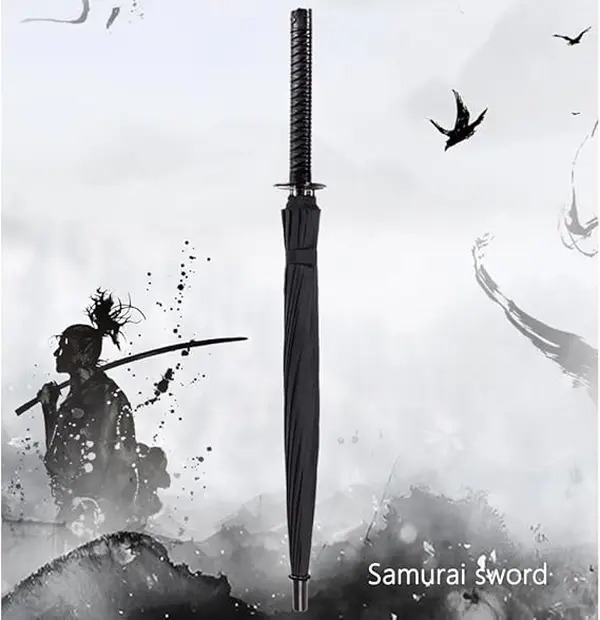 DKD Summer Special: Samurai Umbrella – Windproof 24-Rib Metal Frame, Semi-Automatic Parasol with Japanese Sword Handle, Unique Holiday Gift for Men, Friends，couples & Cosplay Fans, Perfect for Rainy & Winter Days