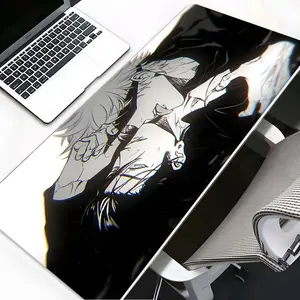 Black and White Anime Double Character Style Large Gaming Mouse Pad, Textured Aesthetic Desktop Decoration Protection Pad, Washable Rubber Pad Non-Slip Lock Edge Multi-Size Mouse Pad Suitable For Home Office, Anime Mousepad, Gift For Anime Enthusiasts