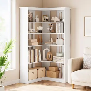 GARVEE Corner Bookshelf 72.8in Corner Bookcase L Shape Bookshelf 5 Tier Corner Shelf Large Bookshelves Storage Display Rack Living Room Bedroom