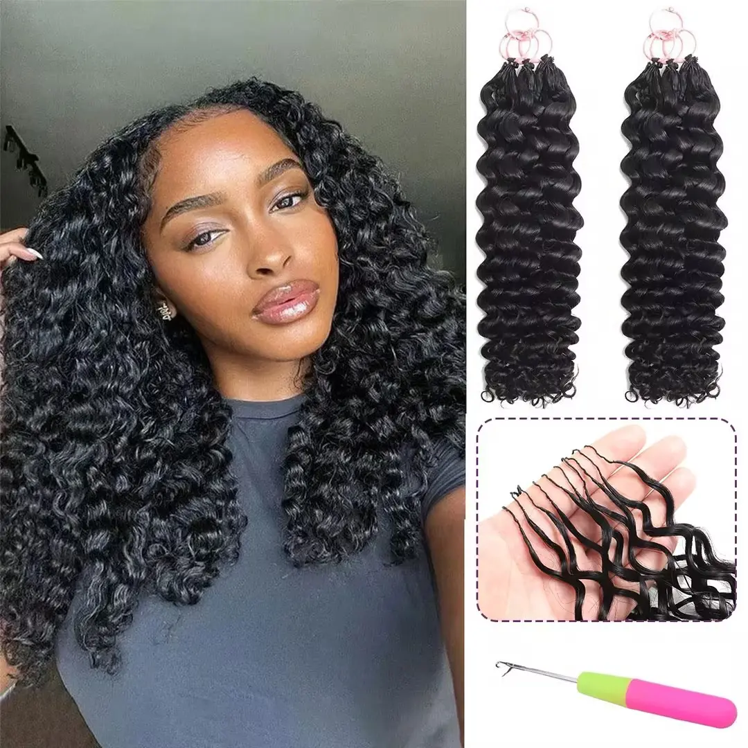 【70g/60Strands/Pack】Human Crochet Hair For Black Women Water Wave Human Hair Crochet Bundles 18 Inch 70g 60 Strands Raw Miracle Knots Crochet Human Hair Pre-Separated Invisible Feather Crochet Hair Natural Black