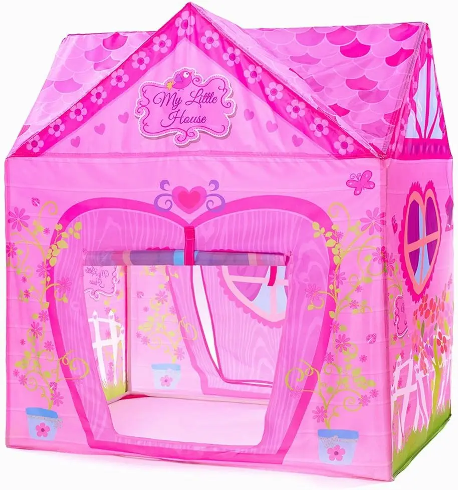 Kids Princess Castle Tent – Indoor/Outdoor Playhouse for 2-3 Toddlers, Foldable PVC Kids Play Tent, Pink Flower House 37x28x40 Inch, Durable Pop Up Playhouse for Girls, Birthday Gift, Pretend Play Tent