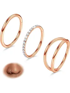 3pcs Nose Rings Hoops Set - Double Hoop Nose Ring 14/16/18/20G Hinged CZ Piercing Jewelry Septum Clicker Rings Cartilage Earring Helix Pierced Ring Rook Tragus Daith 7mm/8mm/9mm/10mm Cubic Zirconia Jewelry