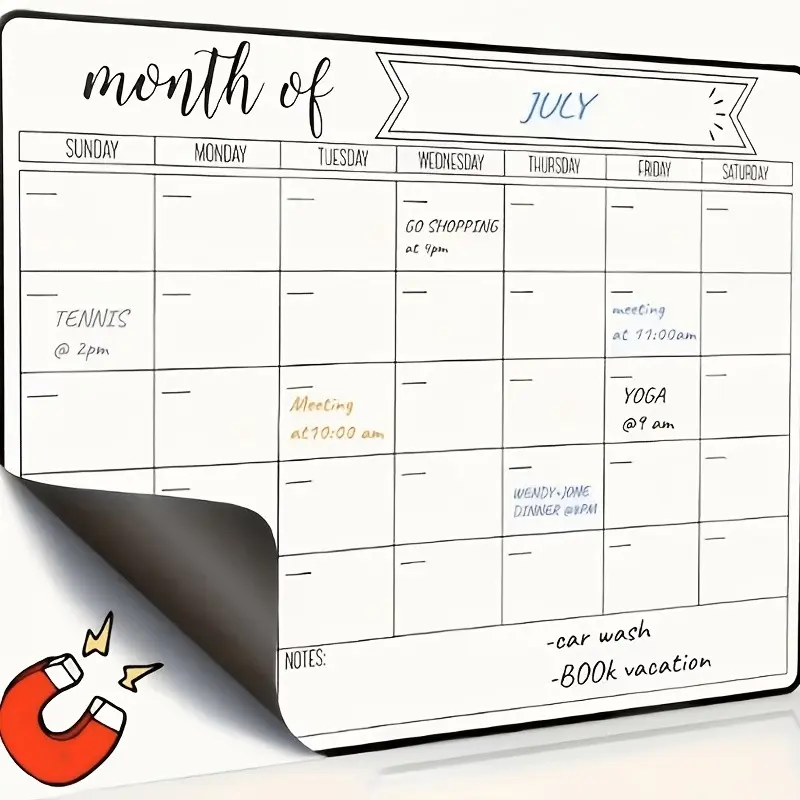 Magnetic Refrigerator Calendar Set with Erasable Marker, Weekly and Monthly Format, Monthly Planner Magnet, Ideal for Home Office Kitchen Organization, Fridge Calendar Magnetic