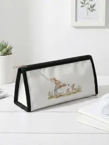 1 rabbit illustration pattern 2D print Easter limited edition pencil case, ergonomic triangular capacity portable size|Students in class/office storage/daily commuting versatile|Combining festive atmosphere and practicality