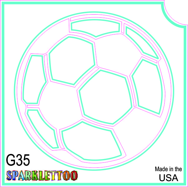 212 MAIN Glitter Tattoo Stencils - G35-2 Ruby Red Paint, 2x2 in 2-Ply Soccer Ball Design, 100-Pack, FDA Safe Easy-Apply Glitter Body Art for Men's Costume Accessories