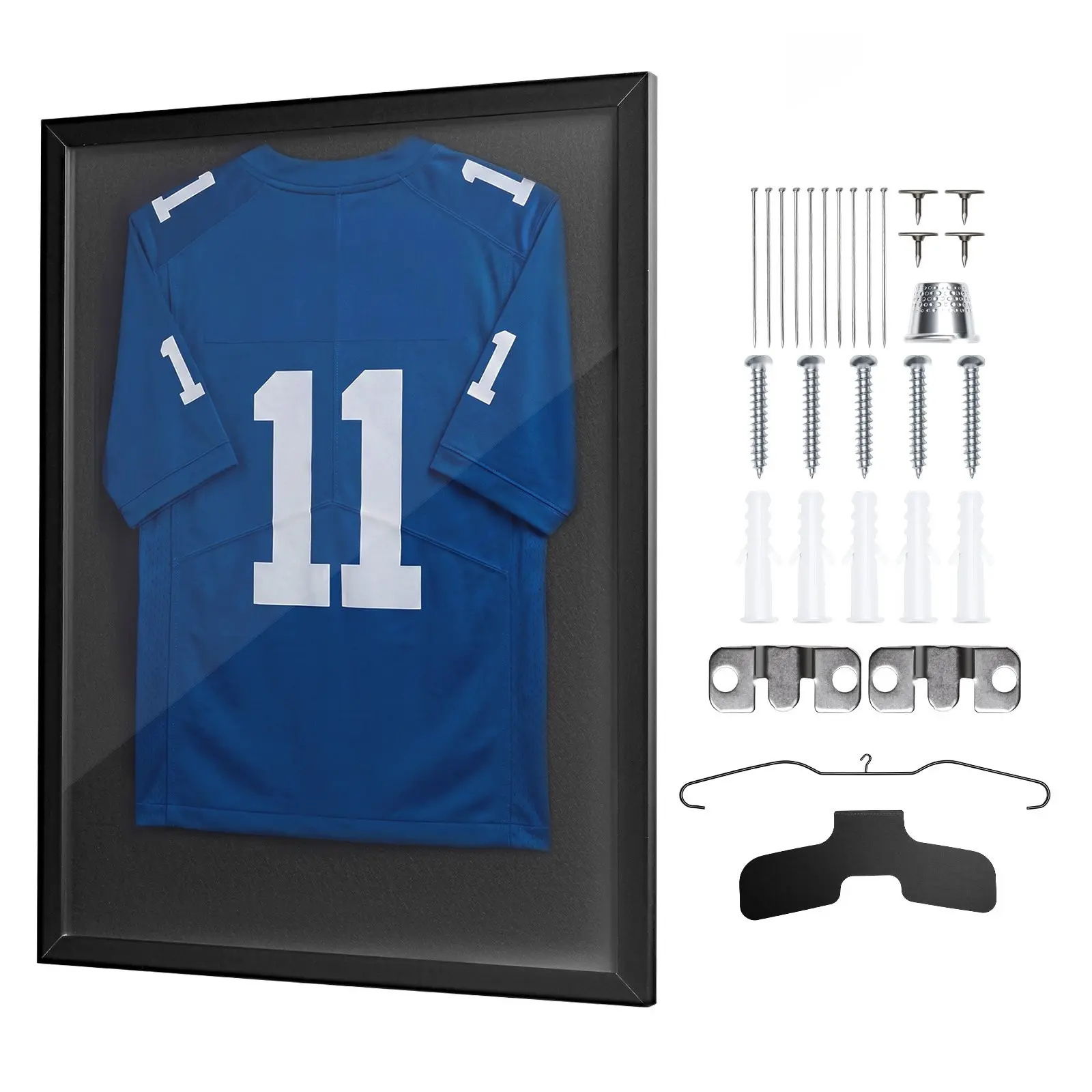 Jersey Frame Display Case 35.4 X 27.6 X 1.2 In Wooden Sport Jersey Shadow Box With 98% UV Protection PC Panel And Hanger For Baseball Basketball Football Hockey Shirt Sport Uniform Black
