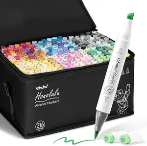 Ohuhu Alcohol Markers: Brush & Chisel / Fine - 216-color - Double Tipped Alcohol-based Art Marker Set for Artist Adults Coloring Illustration - Refillable Ink - Honolulu & B Series of Ohuhu - Valentine's Day Gift