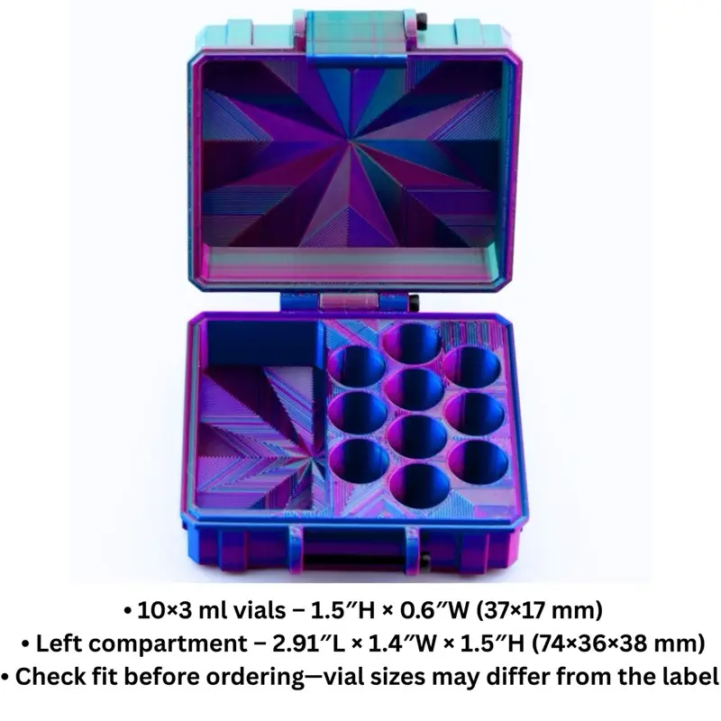 Multi-Size Vial Holder – 10×3ml or 1×10ml/5ml Capacity, Portable Case
