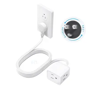 Flat Extension Cord 6ft with 360? Rotating Plug, ETL Listed 3 Prong Power Strip, Low Profile Three Outlets, 13A, SPT 16/3 Gauge, Small for Tight Spaces Indoor  Office Cruise Travel, White