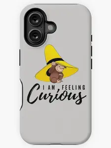Cute brown curious monkey with yellow hat cartoon for kids / I am feeling curious iPhone Case, Tough Case - MagSafe Tough Case - Case for iP 16 15 14 13 12 11 X Promax Plus, Perez Creations Shop