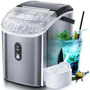 Electactic Nugget Countertop Ice Maker with Chewable Pellet Ice, Portable Ice Machine with Self-Cleaning, 34Lbs/24H, One Button Operation, for Kitchen, Home