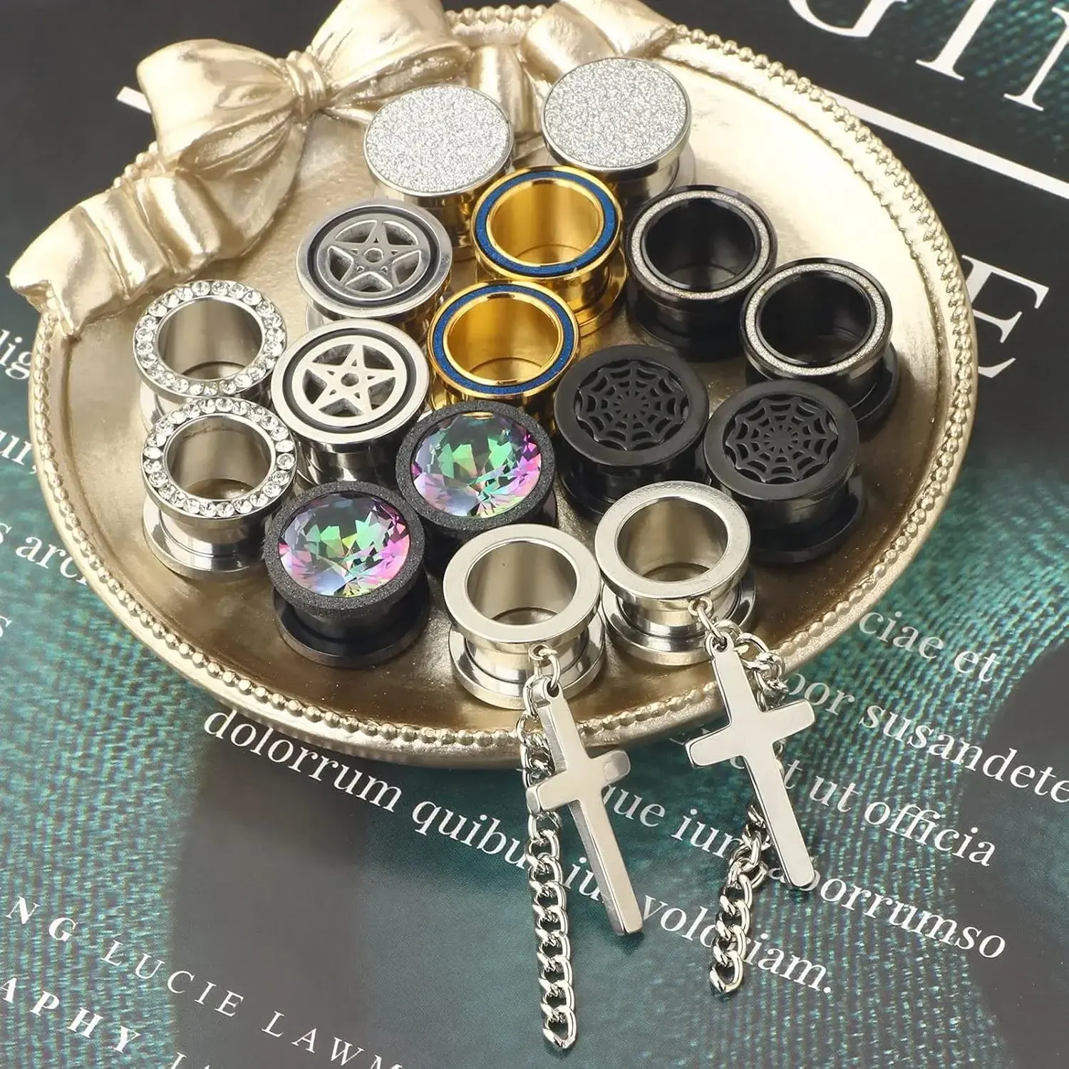Unisex Stainless Steel Gauge Earrings - 8 Pairs (16pcs) Screw-Fit Tunnel Plug Ear Gauge Tunnels, Hypoallergenic Earring Jewelry, 2g-16mm (14mm=9/16in), Mix Styles, Daily Use & Party Wear