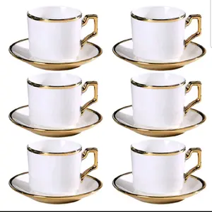 6-Piece European Coffee Cup And Saucer Set, (3 Oz/90ml), With Gold Decoration And Gift Box, Afternoon Tea Drink Cup, White Tea Cup Set, Porcelain Tea Set, The First Choice For Gifts For Dinner Parties And Holiday Events