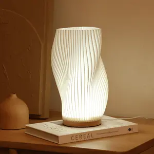 Dawnwake Aesthetic Table Lamp ,3D Minimalist Pleated Bedside Lamp, Dimmable LED Bedroom Lamp with Woodbase Modern Mood Lighting Adjustable Lighting