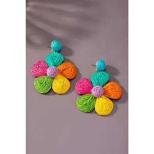 LA3accessories Large raffia straw flower drop earrings