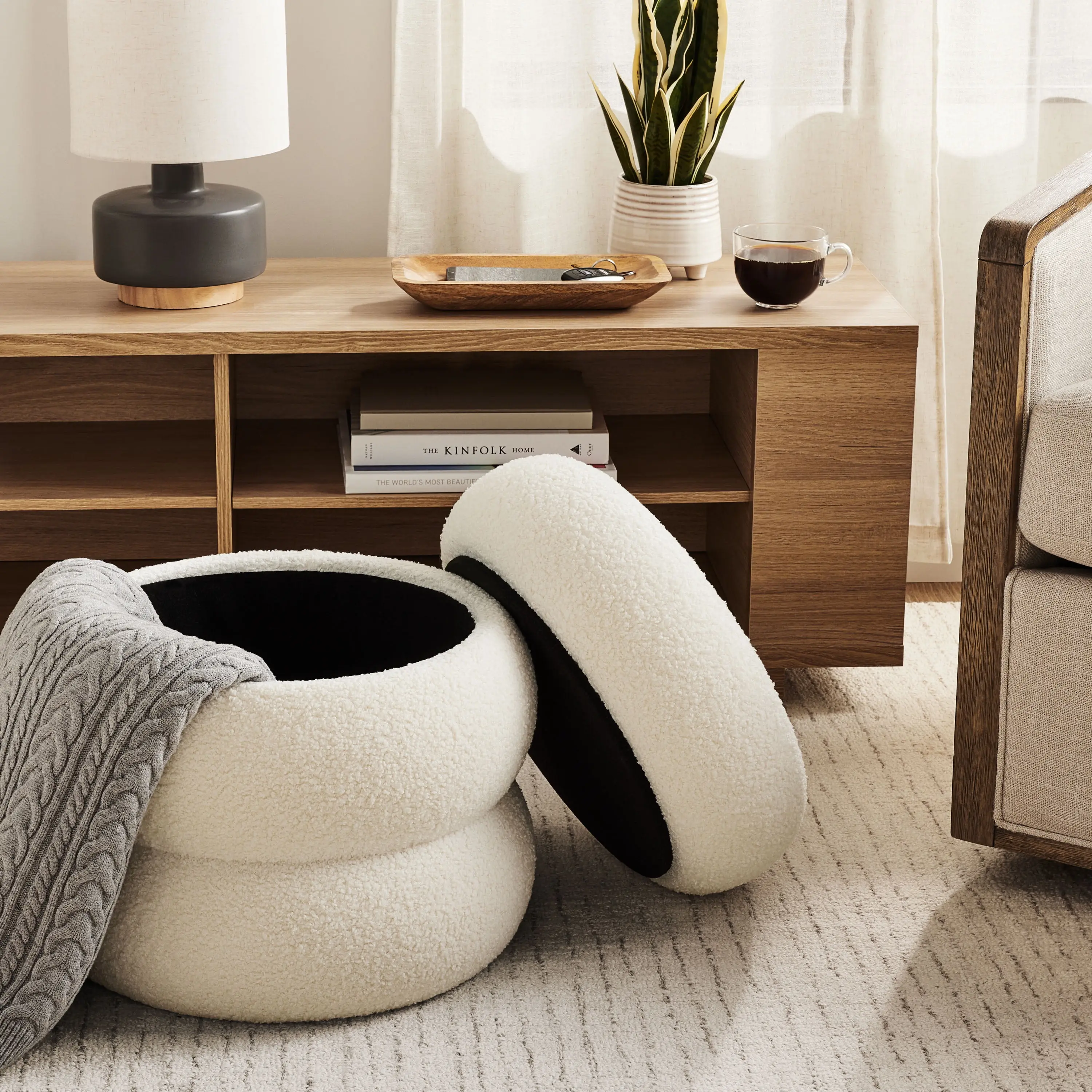 Mainstays Boucle Cloud Storage Ottoman, Cream Mainstays Boucle Cloud Storage Ottoman, Cream