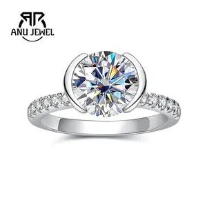 AnuJewel Moissanite Engagement Ring Round Cut 3CT D Color VVS1 Clarity  925 Sterling Silver Gold Plated for Women Wedding Engagement Birthday Gift Anniversary Prom Party Holiday Date Casual Fashionable Jewelry