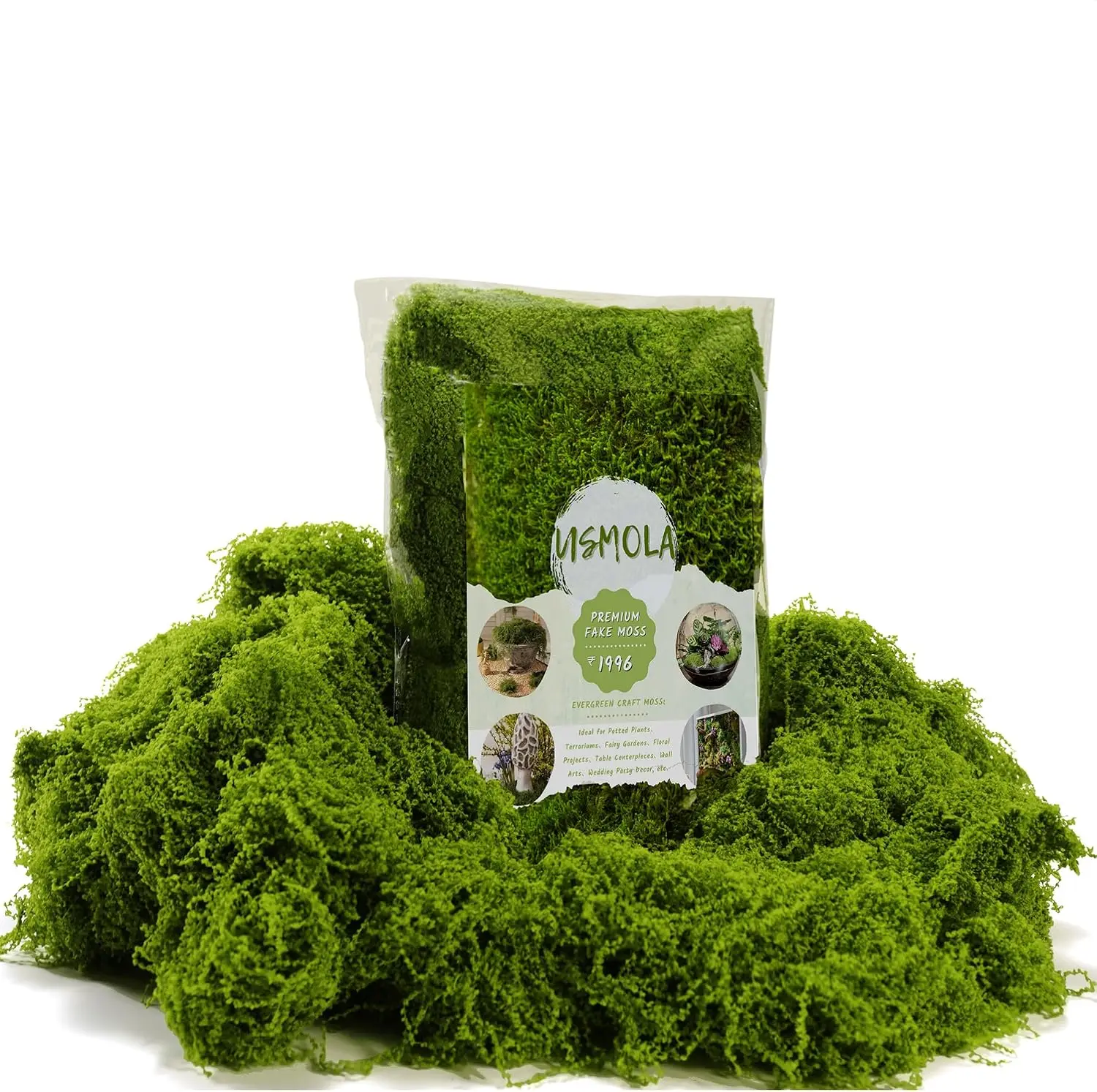 Soft Artificial Moss for Plants Indoor, Realistic Faux Moss Decor for Terrariums, Fairy Gardens & DIY Crafts, Fluffy Green Decorative Moss for Home Decor, Potted Plants, Miniature Landscapes, Floral Arrangements, Reptile Habitats and Creative Projects