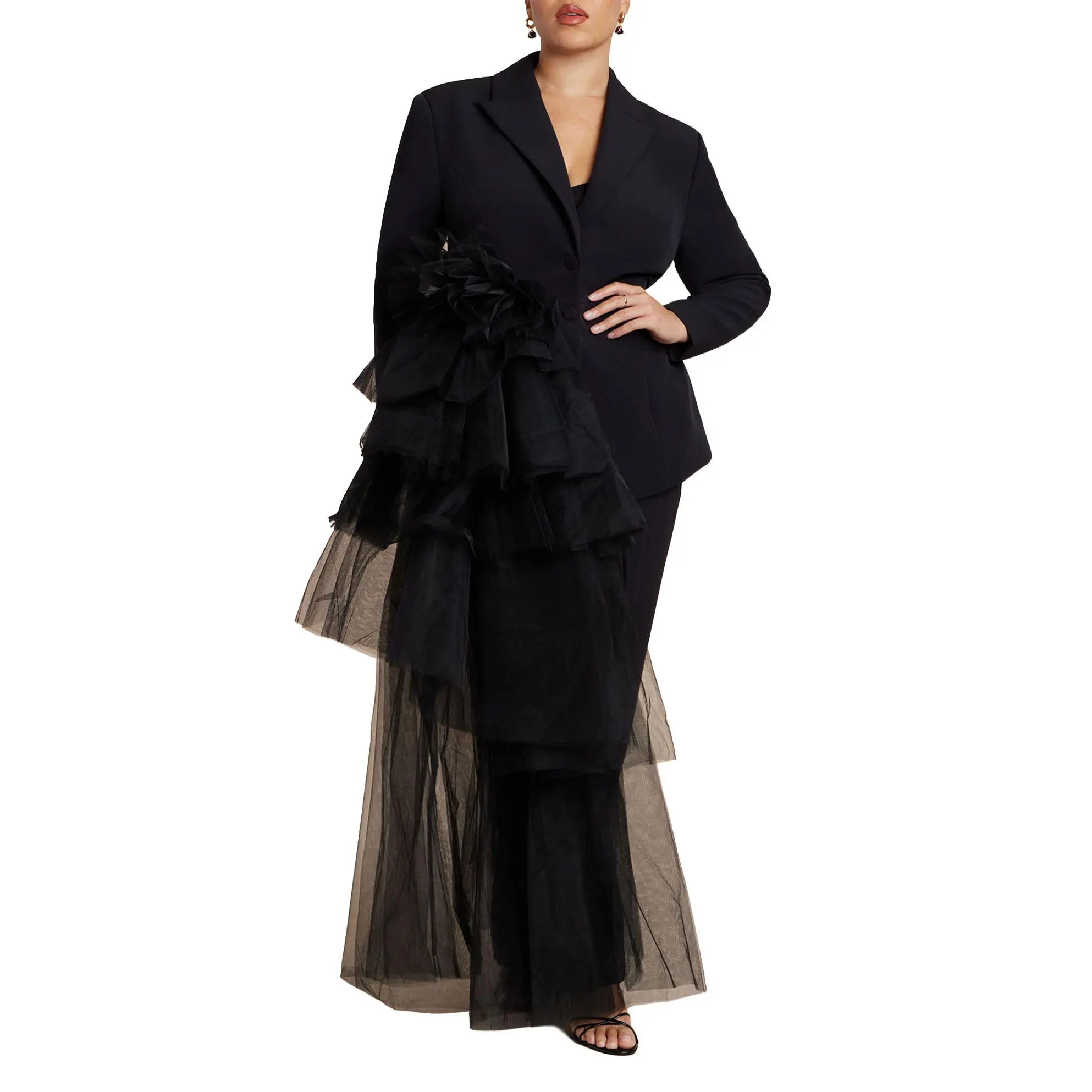 ELOQUII Women's Plus Size Dramatic Tiered Tulle Blazer
