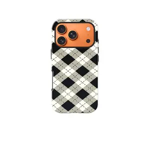 This durable, shock-absorbing, glossy 2-in-1 phone case features a classic black, white, and gray checkered pattern. It's compatible with iPhone 17, 16, 15, 14, 13, 12, 11, X, and Samsung models. It makes a great holiday gift for friends or family.
