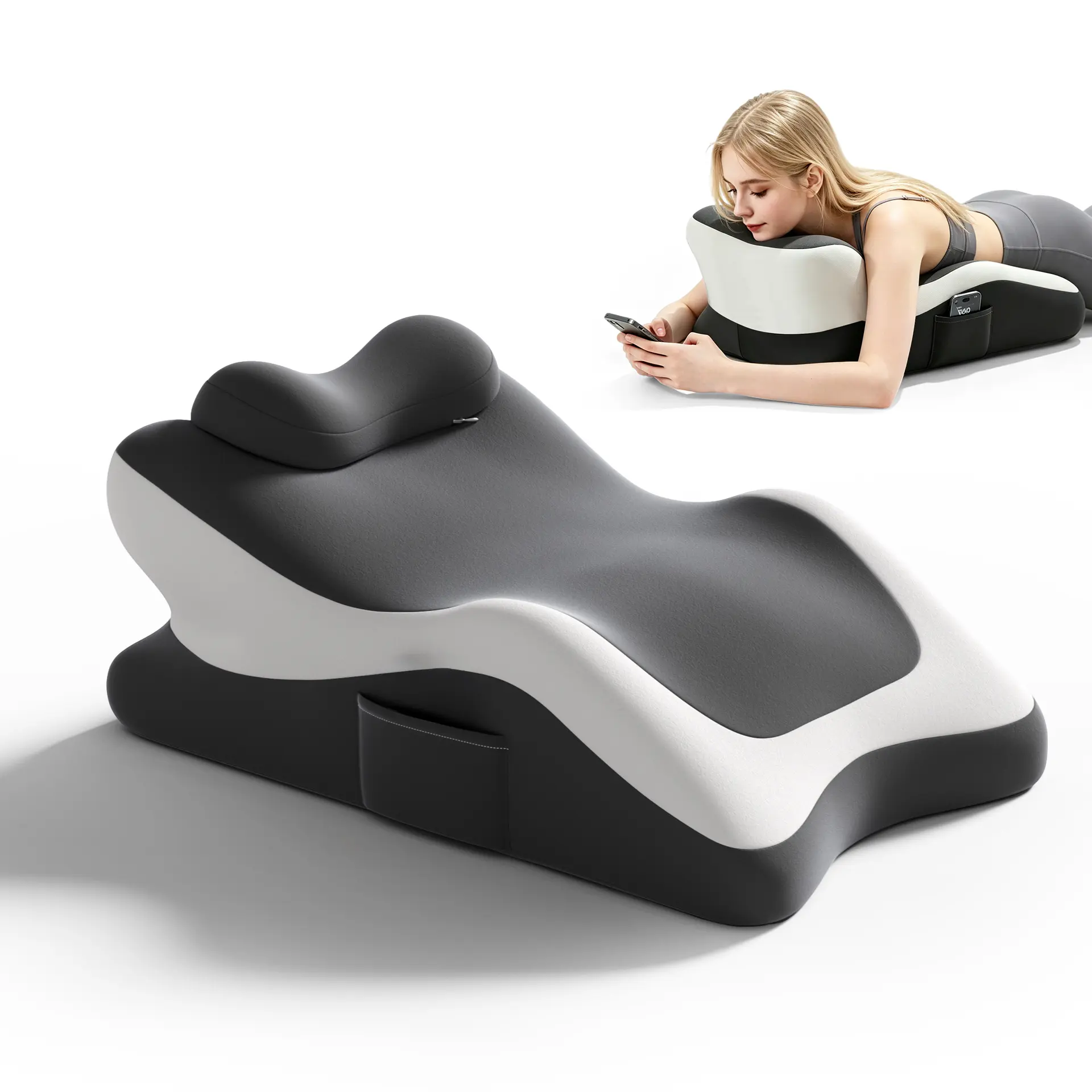 Rootling Ergonomic Memory Foam Wedge Pillow with Removable Washable Ice Silk Cover, 2-in-1 Backrest Reading Pillows for Full Body Neck Back Spine Leg Support, Breathable Multi-Purpose for Relaxation & Posture Correction, 2-In-1 Reading Pillows