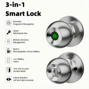 Fingerprint Door Lock, Smart Fingerprint Door Knob with Lock, Biometric Door Lock with App Control And Key, Keyless Thumbprint Entry Door Lock for Bedroom, Front Door, Home, Apartment Office-Os10Yb
