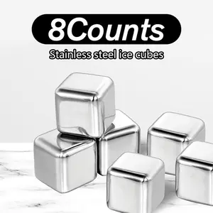 8 Counts Whiskey Stones Gift Set with Tongs, Reusable Stainless Steel Quick Chilling Rocks for Scotch, Bourbon, Cocktails and so on