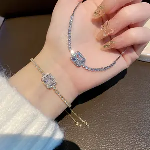 Women's T-Square Crystal Bracelet with Cubic Zirconia, Luxury Versatile Rope Bracelet, Chic High-End Fashion Jewelry