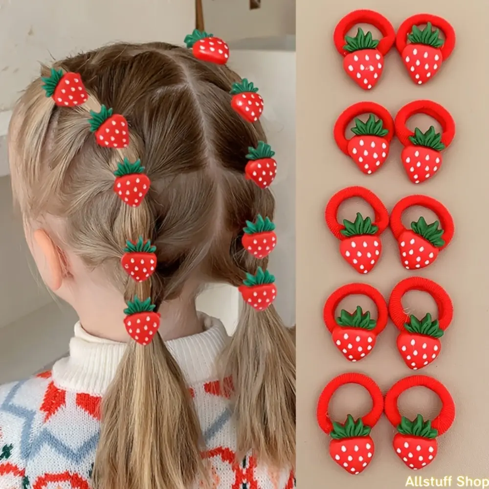 10/30pcs Sweet Cute Strawberry Cherry Fruit Hair Ties for Girls, Red Festive Towel Hair Bands, Youngsters's Hair Elastics and Headbands