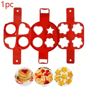 Silicone Egg Fry Mold, 1 Count Creative Heart & Flower & Star & Round Shaped Pancake Ring, Non-stick Pancake Maker Mold, Fried Egg Shaper, Omelet Molds, Egg Accessories for Home Kitchen