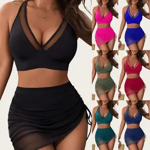 FEITAI Women's Skirted Swimsuits Tummy Control Two Piece Bathing Suits with High Waisted Drawstring Bottom Swimwear