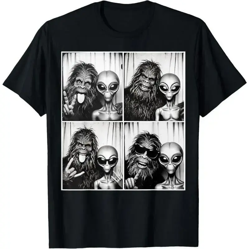 100% Cotton Funny Photobooth Photo Sasquatch UFO Bigfoot And Alien T-Shirt. lsj08