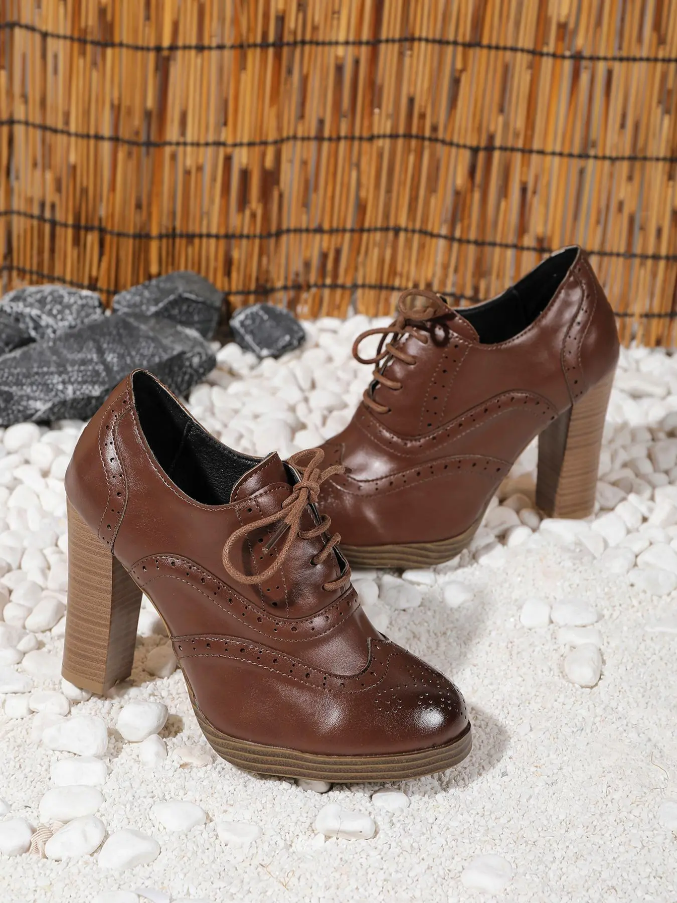 Women's Fashionable Patchwork Design Lace Up Oxford Shoes, Formal Oxfords, Formal Shoes, Dress Shoes, Elegant Style High Heel Square Heel Shoes for Daily Wear, Casual Comfortable Shoes for Daily Wear, Girl