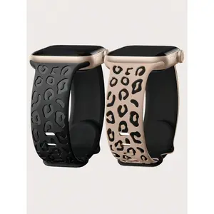 2 Packs Two-Tone Leopard Engraved Band Compatible With Apple Watch Band 49mm 46mm 45mm 44mm 42mm 41mm 40mm 38mm, Waterproof Cheetah Sport Silicone Wristbands Replacement Strap Compatible With IWatch Series 10 9 8 7 6 5 4 3 2 1 SE For Women